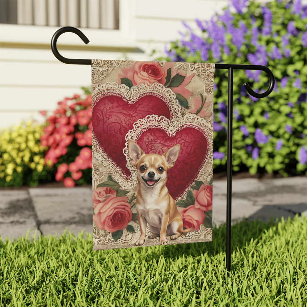 Two Heart Short Hair Chihuahua Valentine Garden Flag