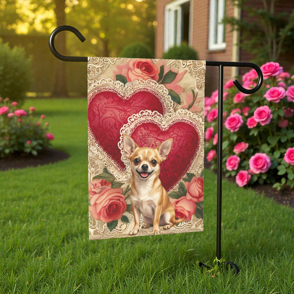 Two Heart Short Hair Chihuahua Valentine Garden Flag