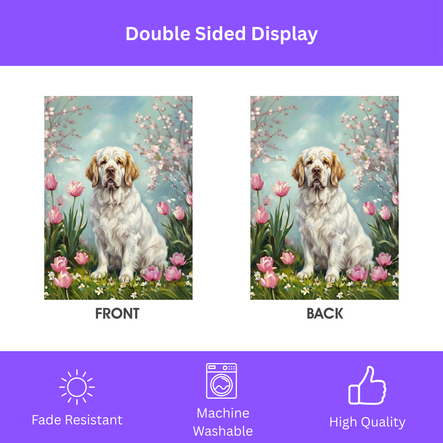 Clumber Spaniel in the Tulips Spring Garden Flag - porch decor - Dragonfire Gardens