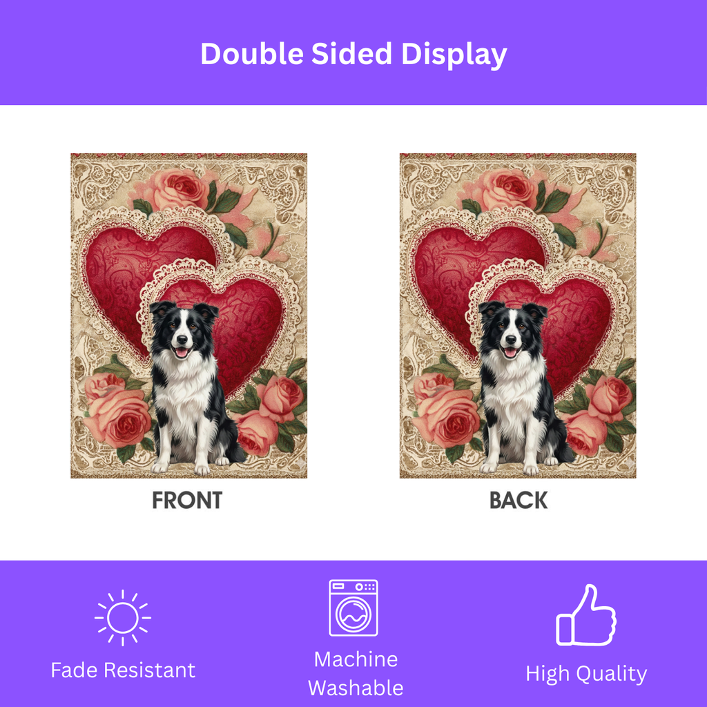Two Heart Border Collie Valentine Garden Flag