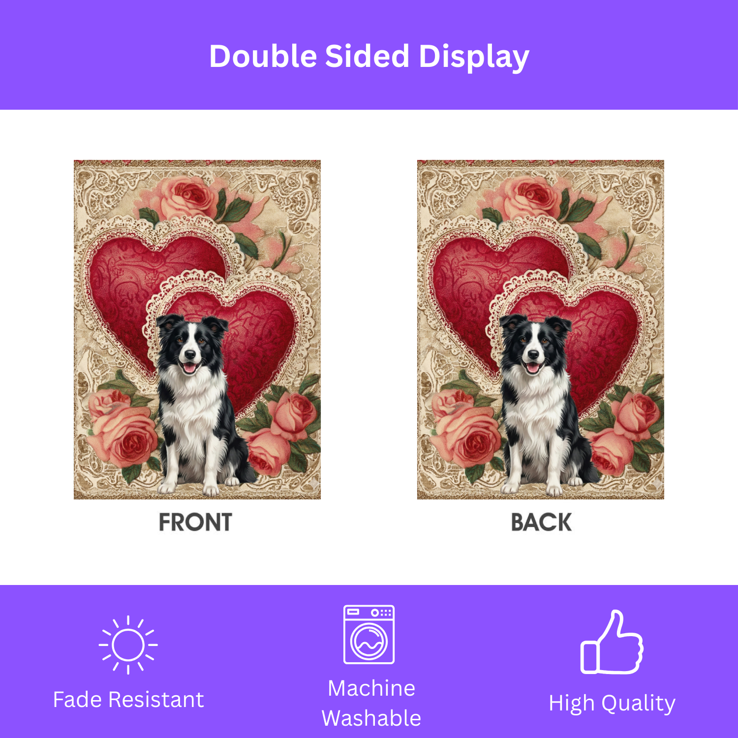 Two Heart Border Collie Valentine Garden Flag