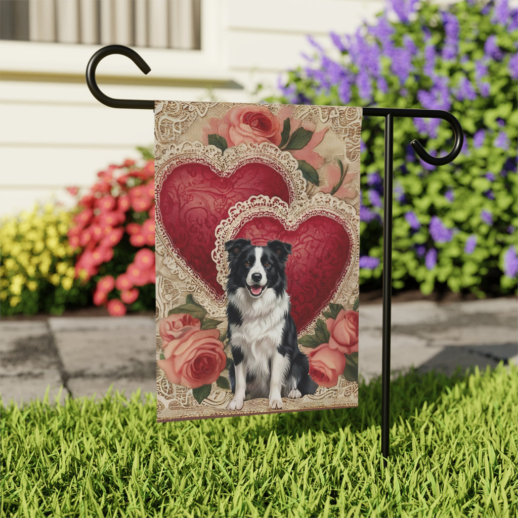 Two Heart Border Collie Valentine Garden Flag