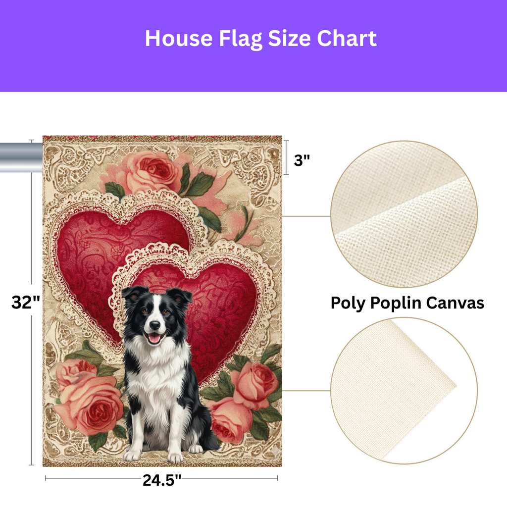 Two Heart Border Collie Valentine Garden Flag