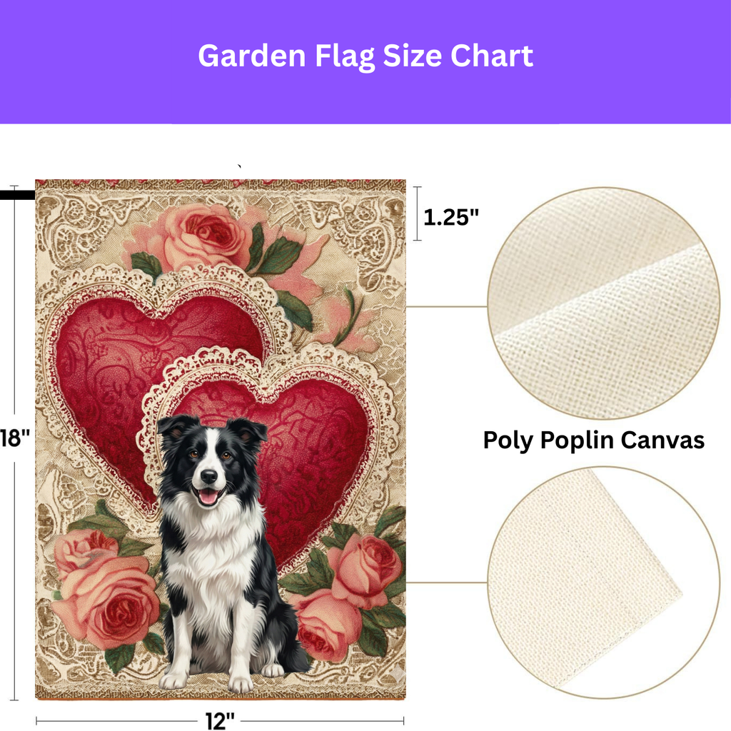 Two Heart Border Collie Valentine Garden Flag