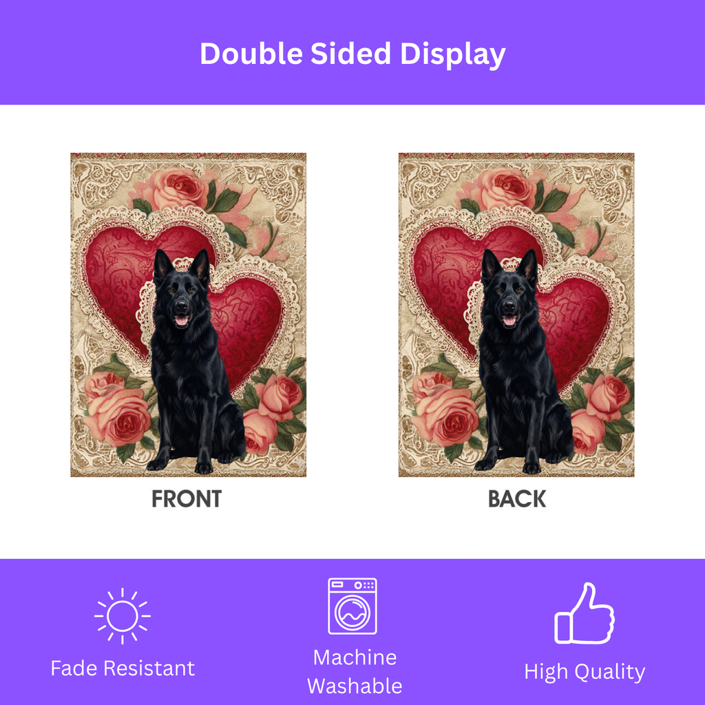 Two Heart Black German Shepherd Valentine Garden Flag