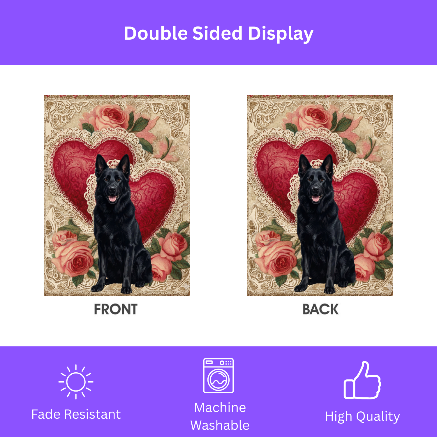Two Heart Black German Shepherd Valentine Garden Flag