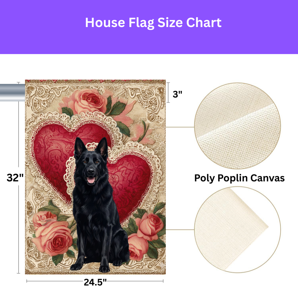 Two Heart Black German Shepherd Valentine Garden Flag