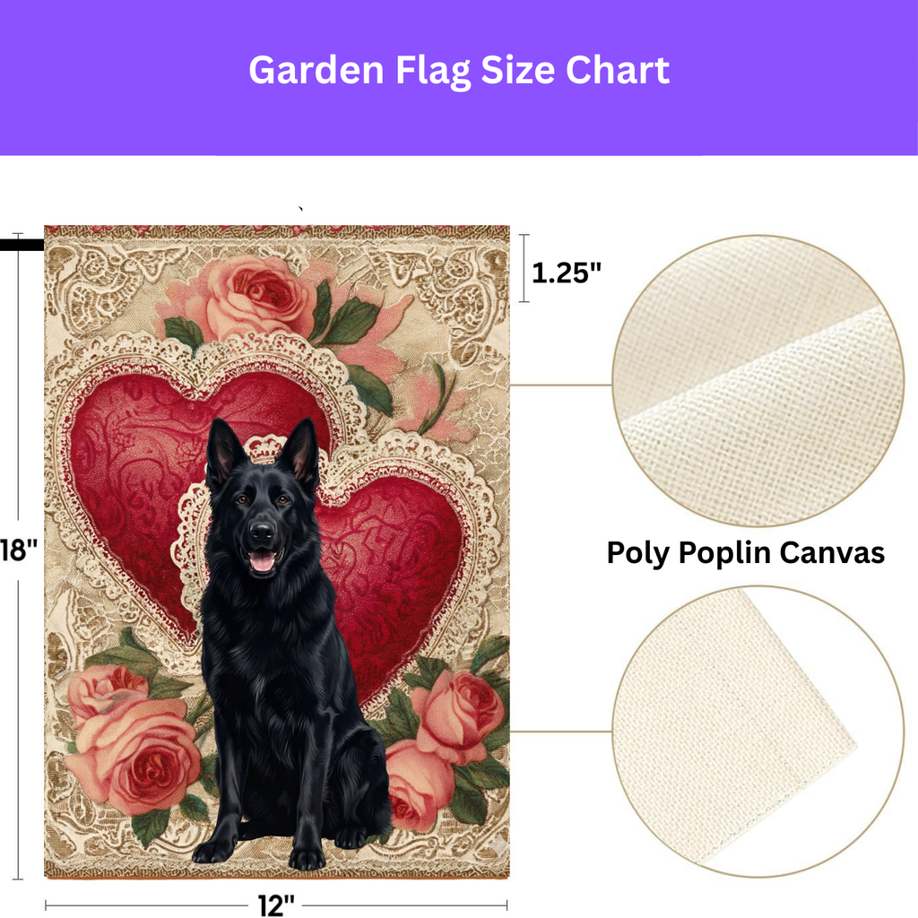 Two Heart Black German Shepherd Valentine Garden Flag