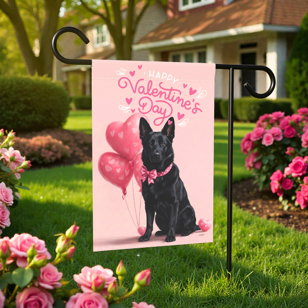 Black German Shepherd Happy Valentine's Day Garden Flag
