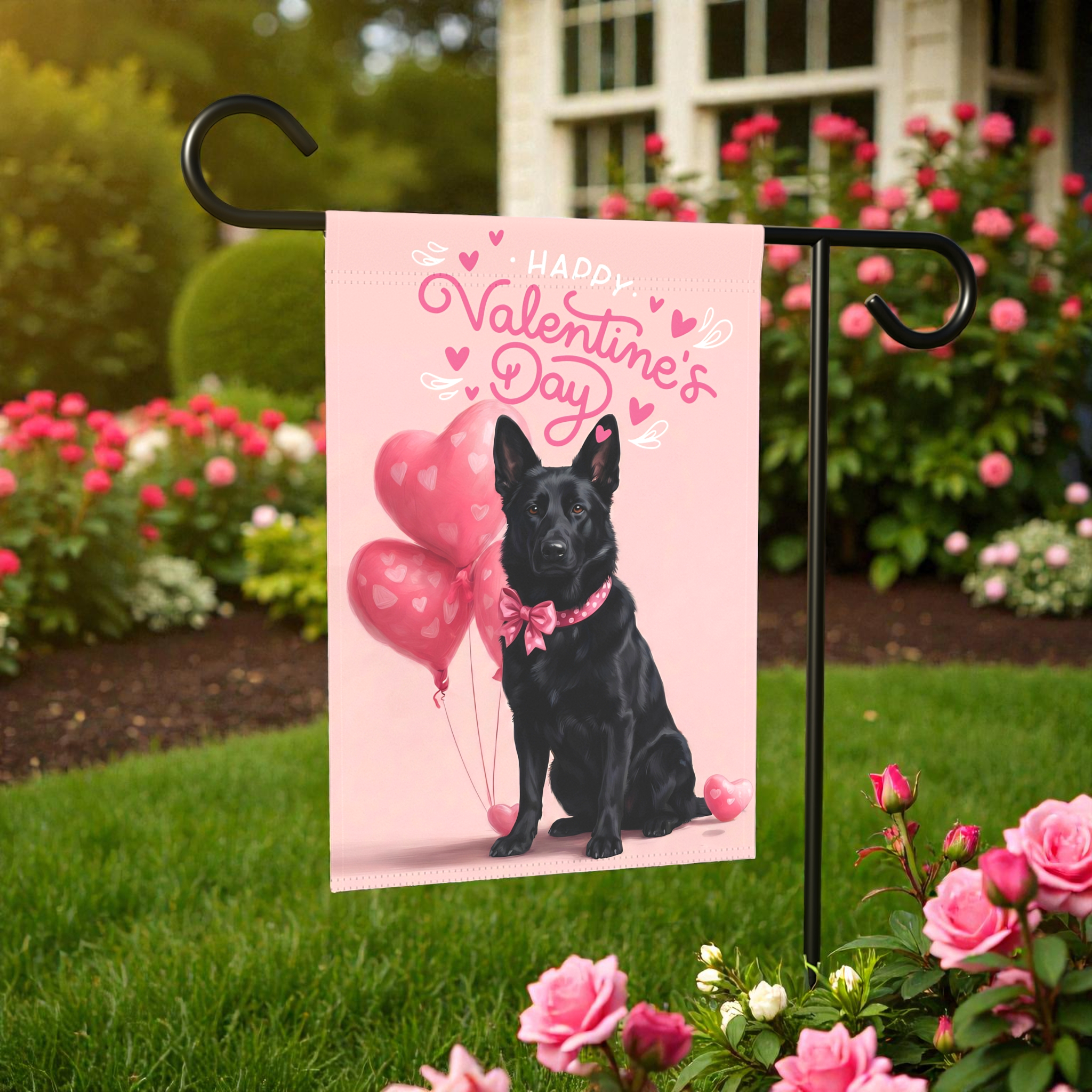 Black German Shepherd Happy Valentine's Day Garden Flag