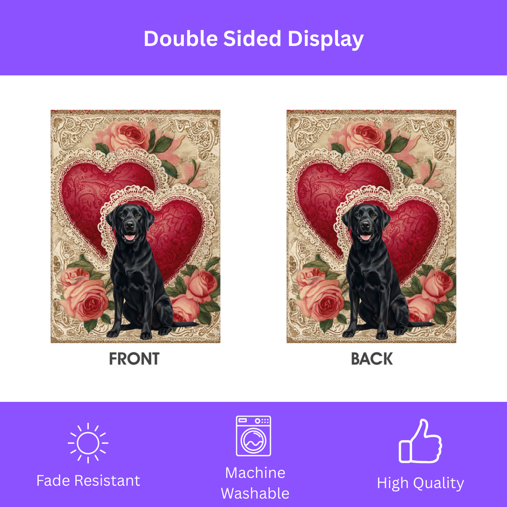 Two Heart Black Labrador Retriever Valentine Garden Flag