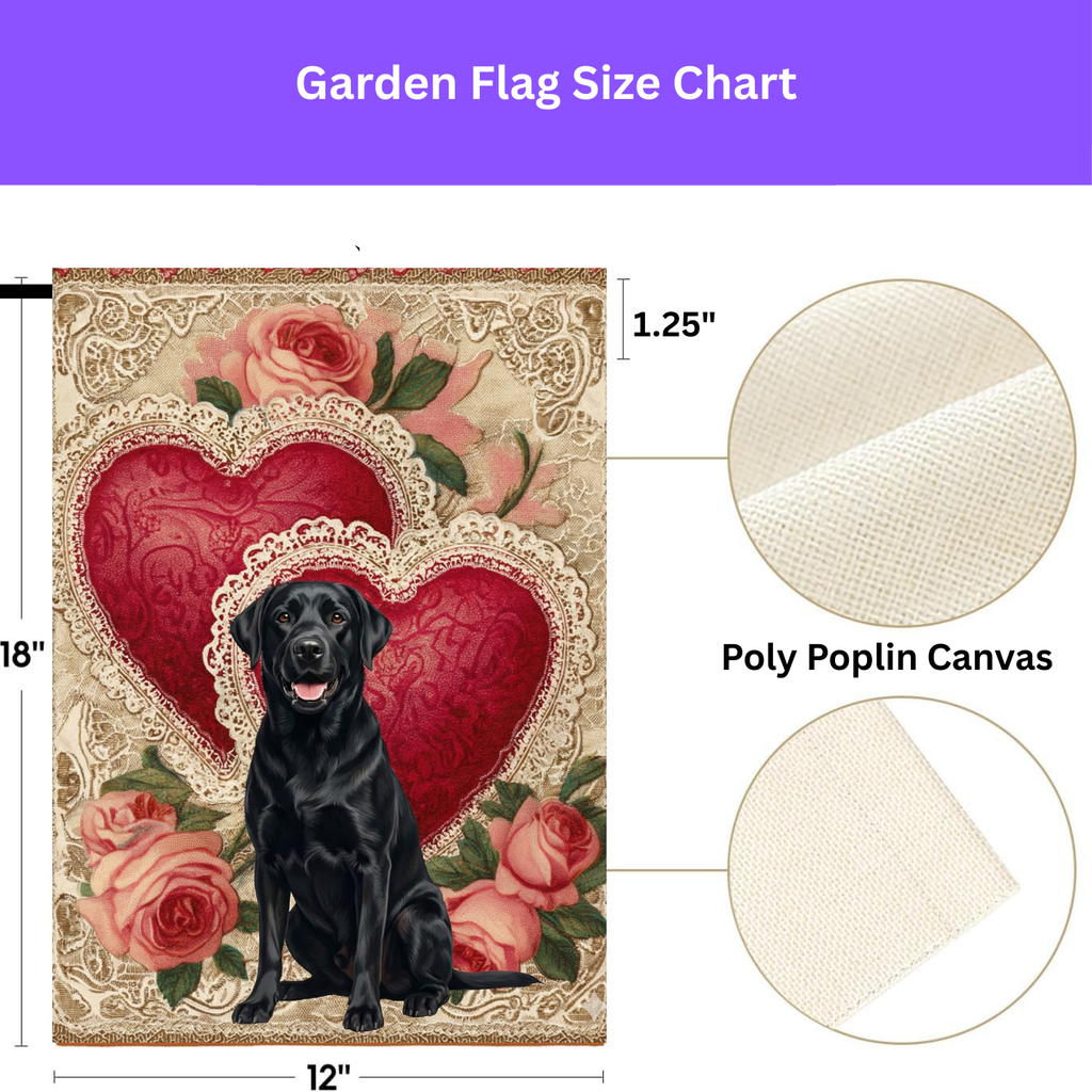 Two Heart Black Labrador Retriever Valentine Garden Flag