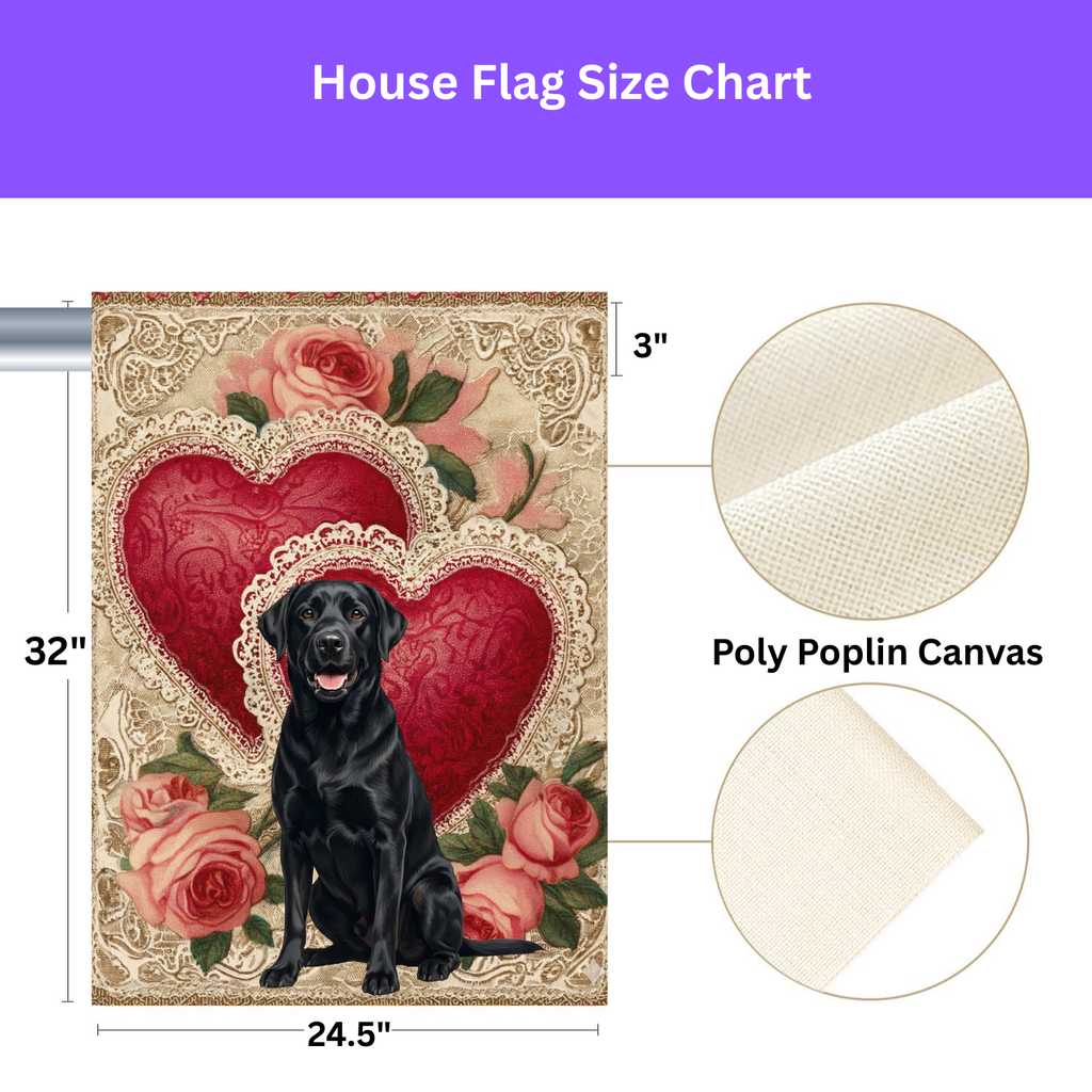 Two Heart Black Labrador Retriever Valentine Garden Flag