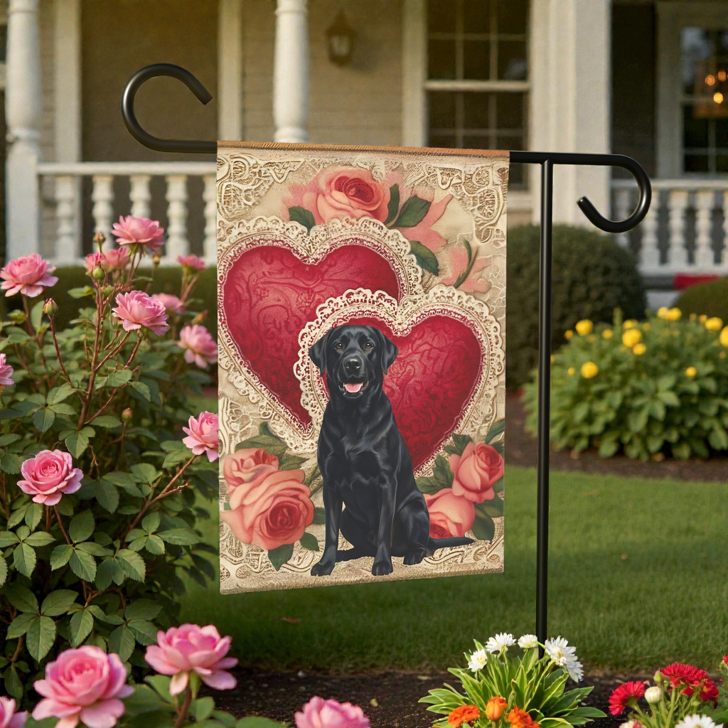 Two Heart Black Labrador Retriever Valentine Garden Flag