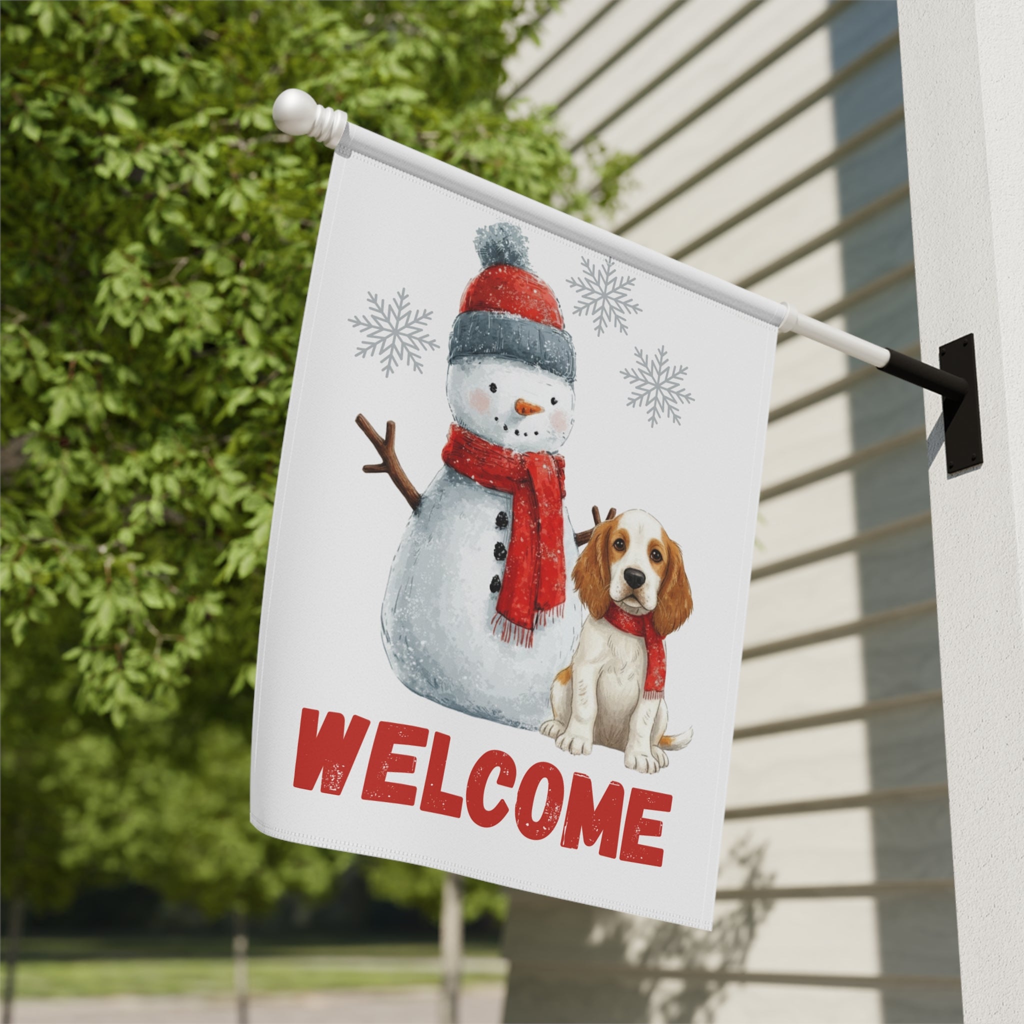 Clubber Spaniel and Snowman Welcome Garden Flag