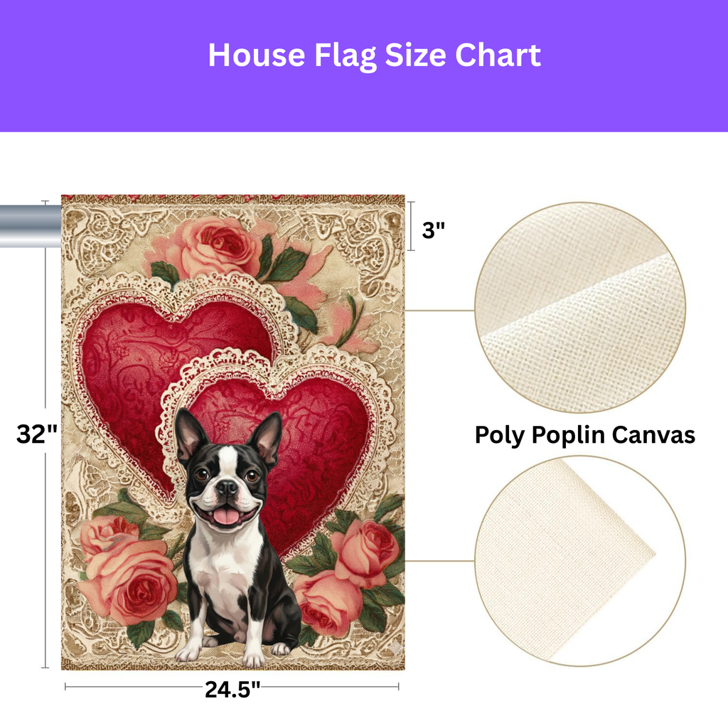 Two Heart Black and White Boston Terrier Valentines Garden Flag