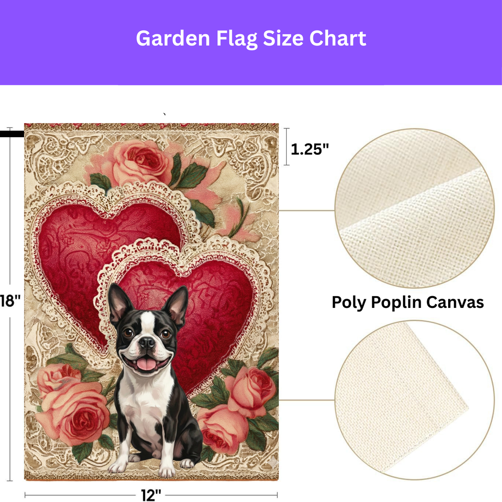 Two Heart Black and White Boston Terrier Valentines Garden Flag