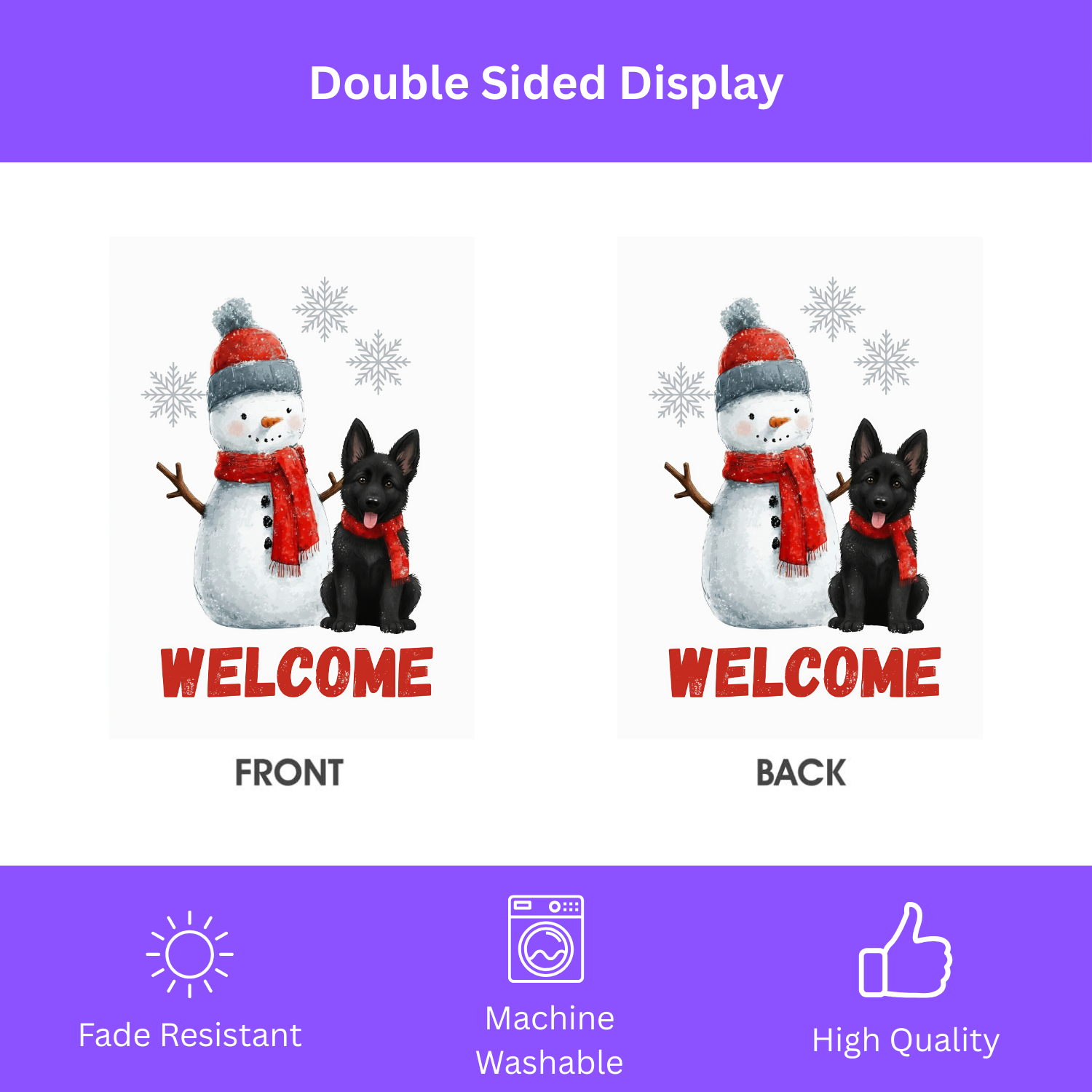 Black German Shepherd and Snowman Welcome Garden Flag