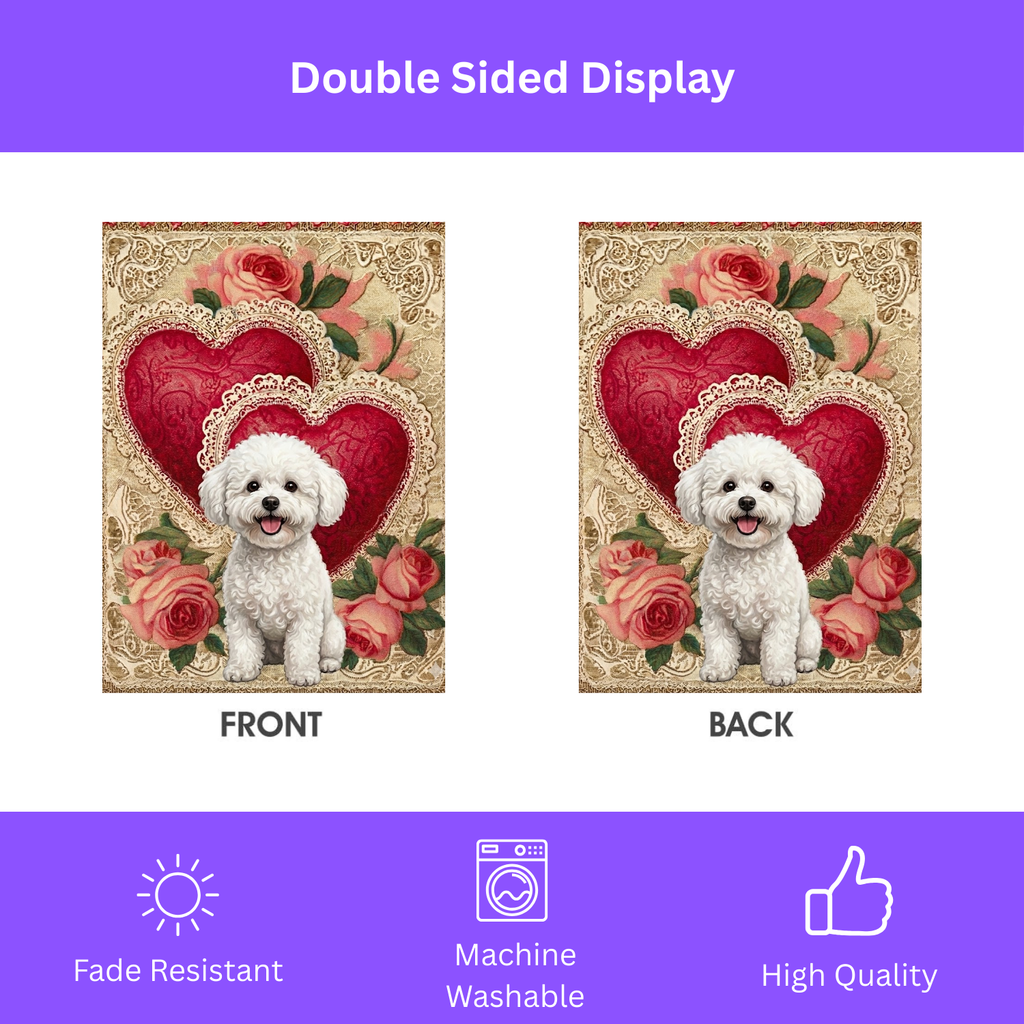 Two Heart Bichon Frise Valentine Garden Flag