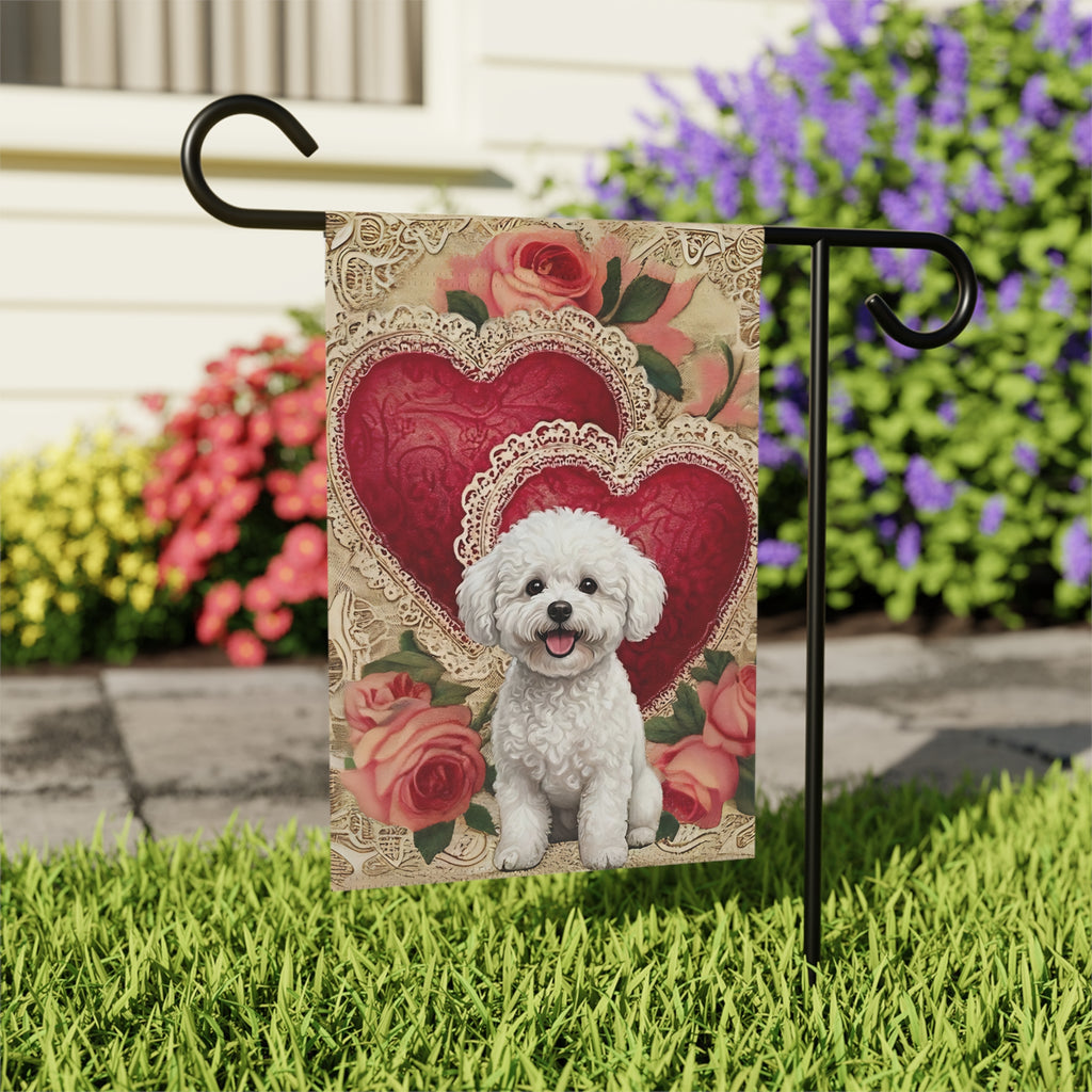 Two Heart Bichon Frise Valentine Garden Flag