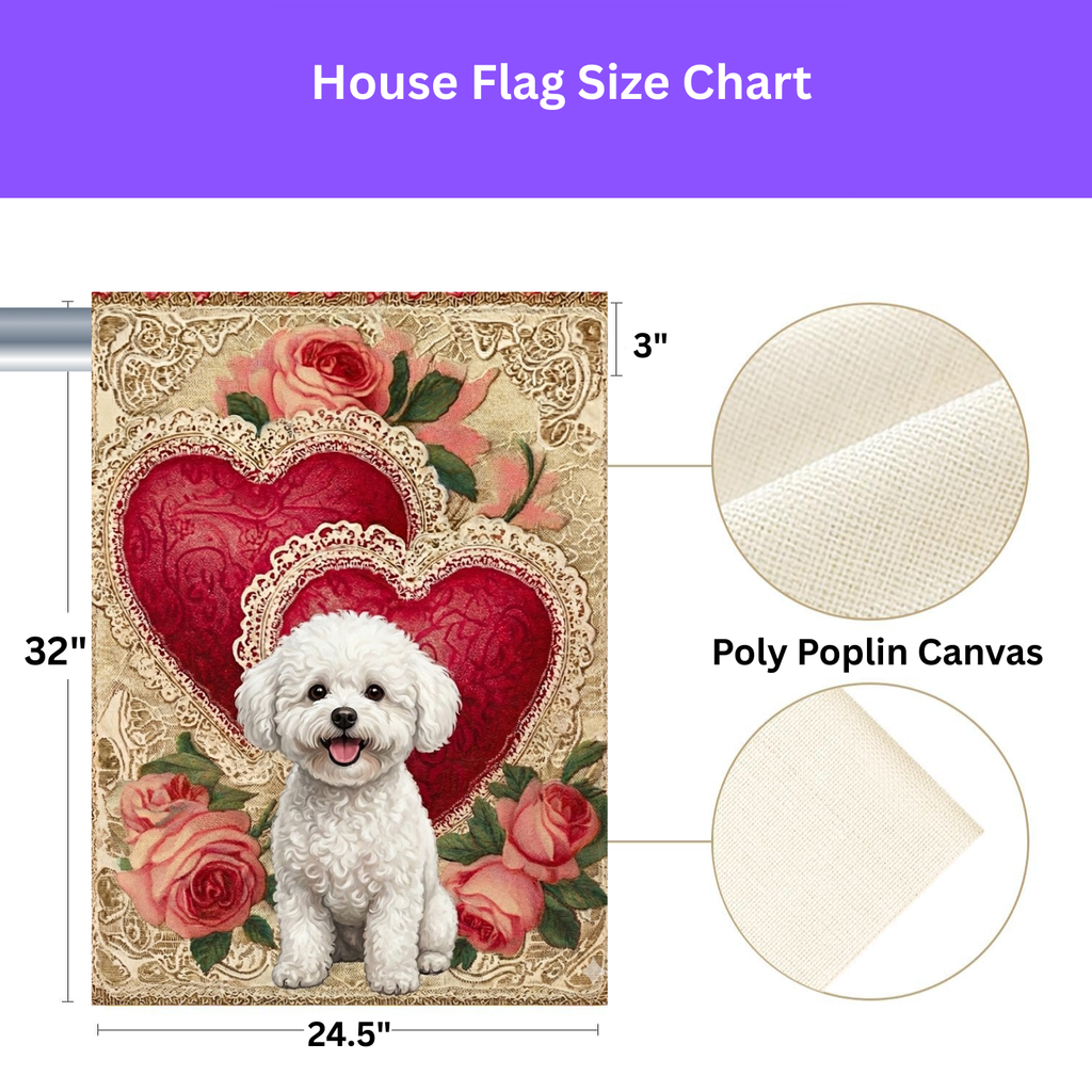 Two Heart Bichon Frise Valentine Garden Flag
