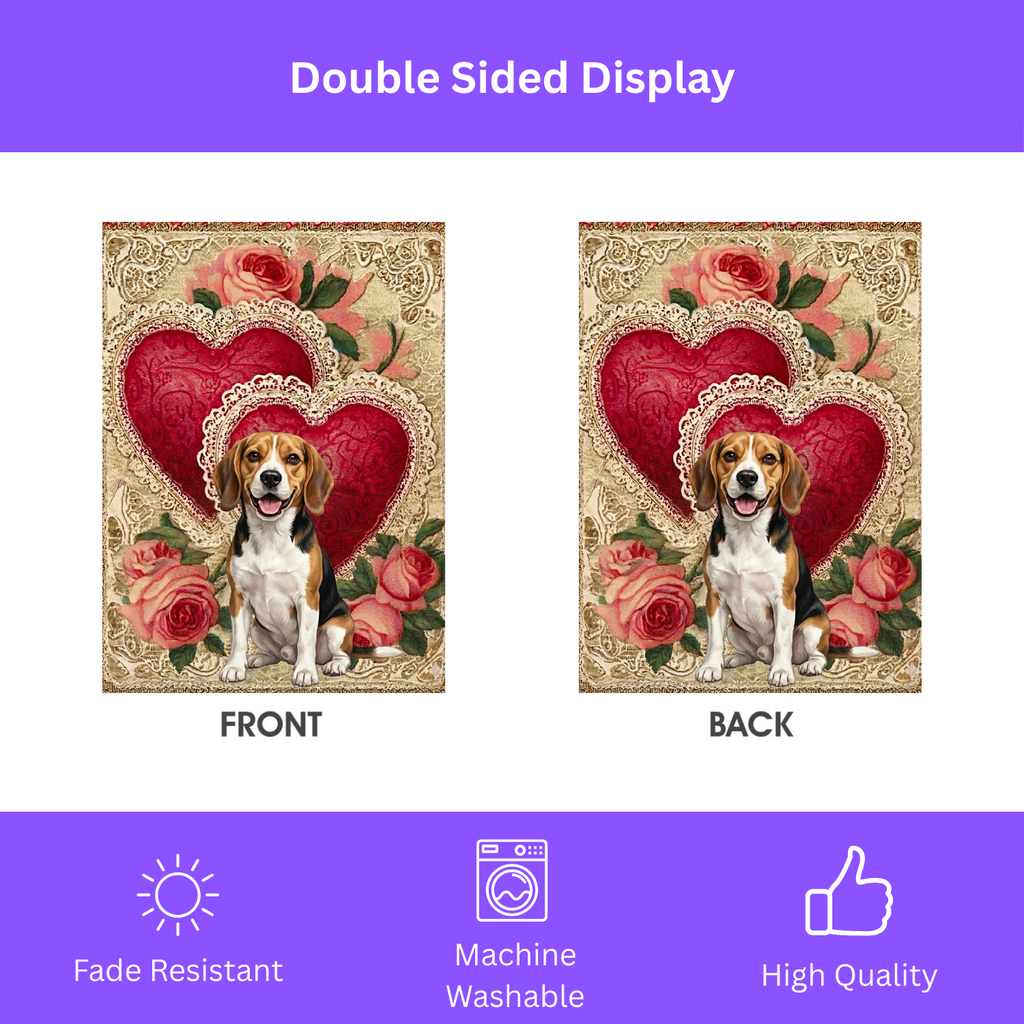 Two Heart Beagle Valentine Garden Flag