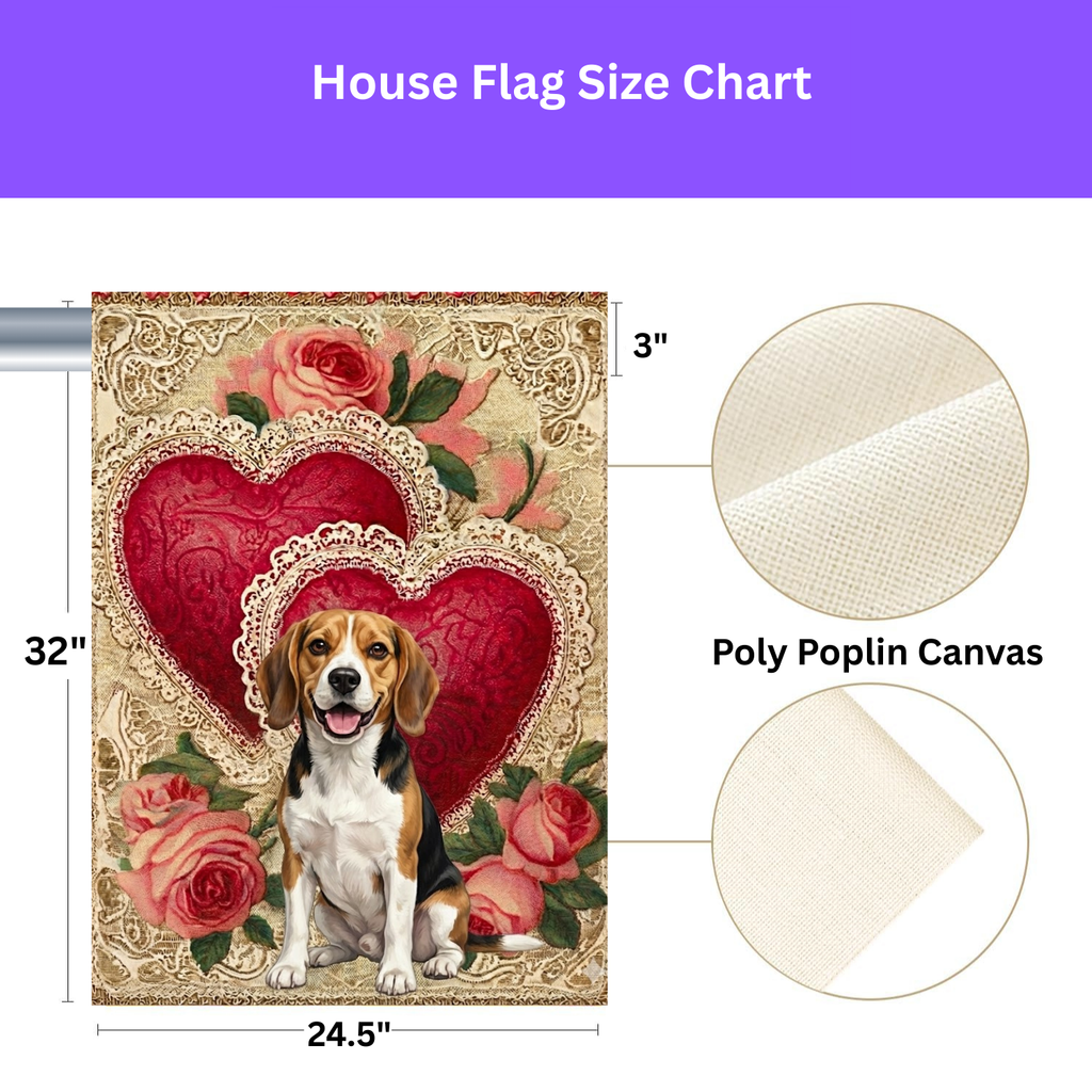 Two Heart Beagle Valentine Garden Flag