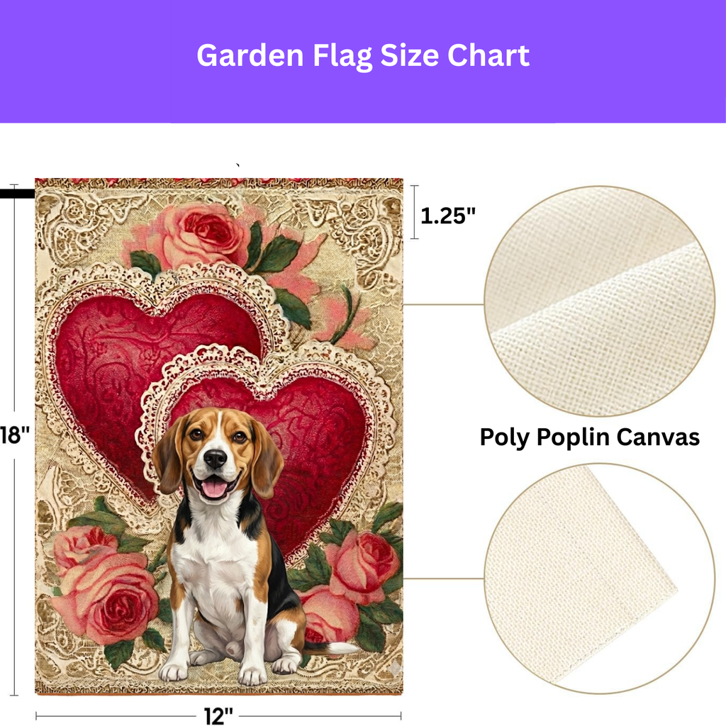 Two Heart Beagle Valentine Garden Flag