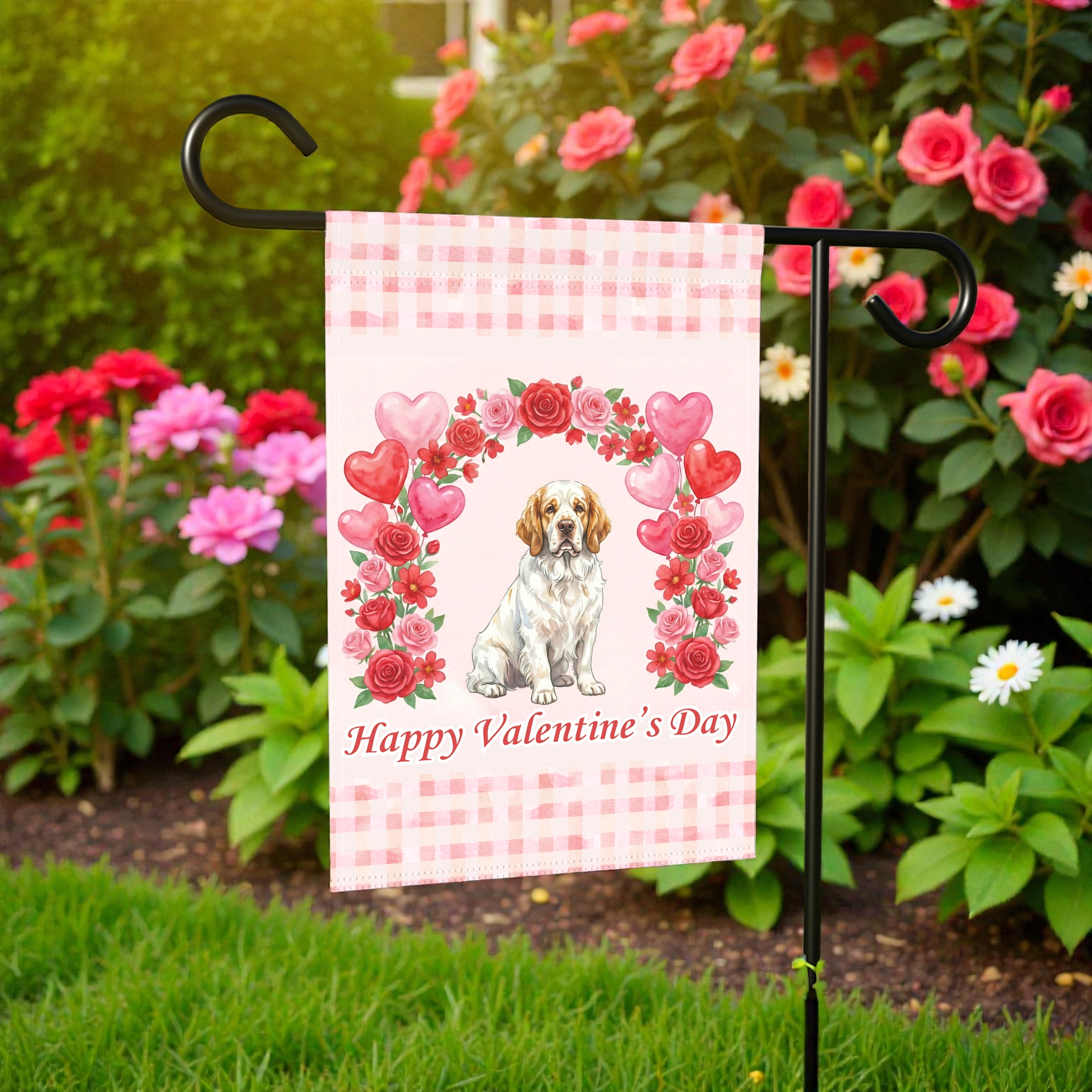 Arch Of Roses Clubber Spaniel Valentine's Day Dog Garden Flag