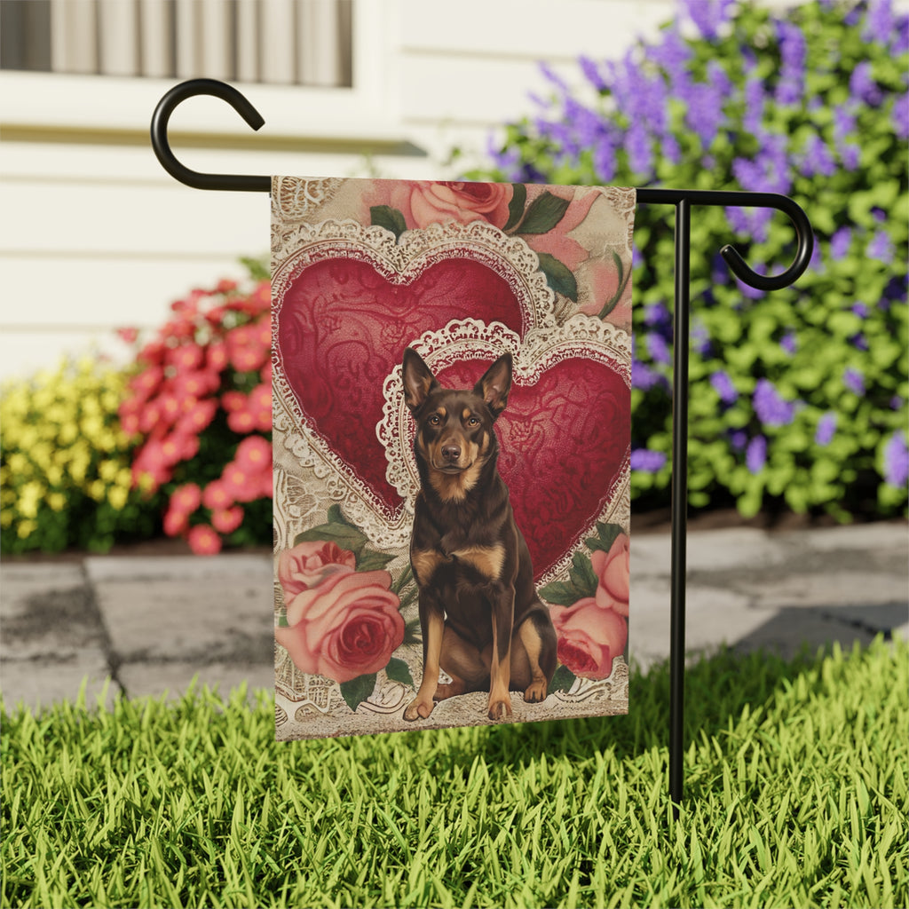 Two Heart Australian Kelpie Valentine Garden Flag