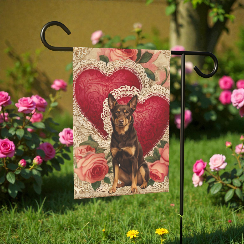 Two Heart Australian Kelpie Valentine Garden Flag