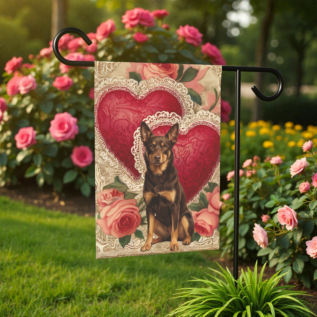 Two Heart Australian Kelpie Valentine Garden Flag