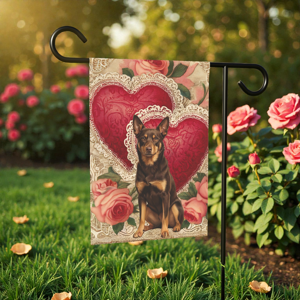 Two Heart Australian Kelpie Valentine Garden Flag