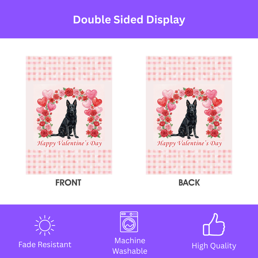 Arch of Roses Black German Shepherd Valentine's Day Garden Flag - yard display - Dragonfire Gardens