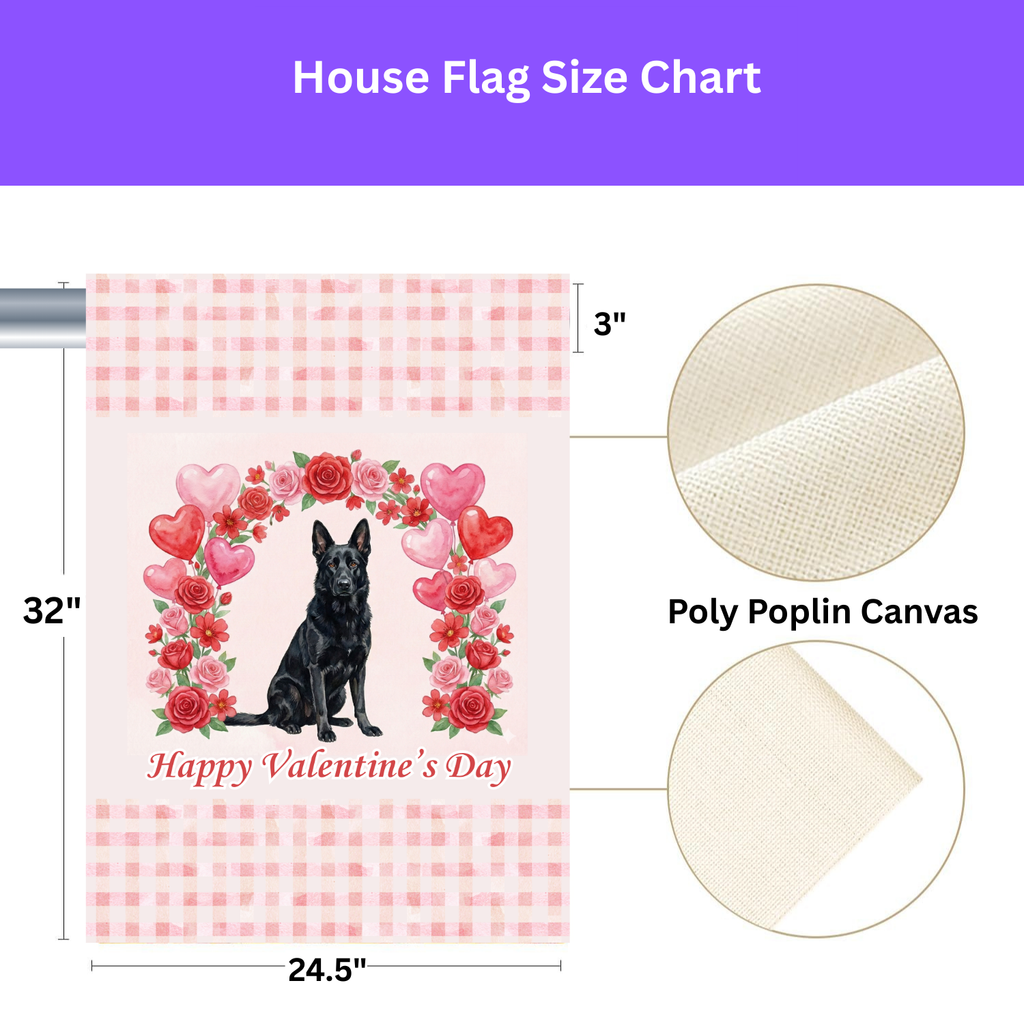 Arch of Roses Black German Shepherd Valentine's Day Garden Flag - double-sided design - Dragonfire Gardens