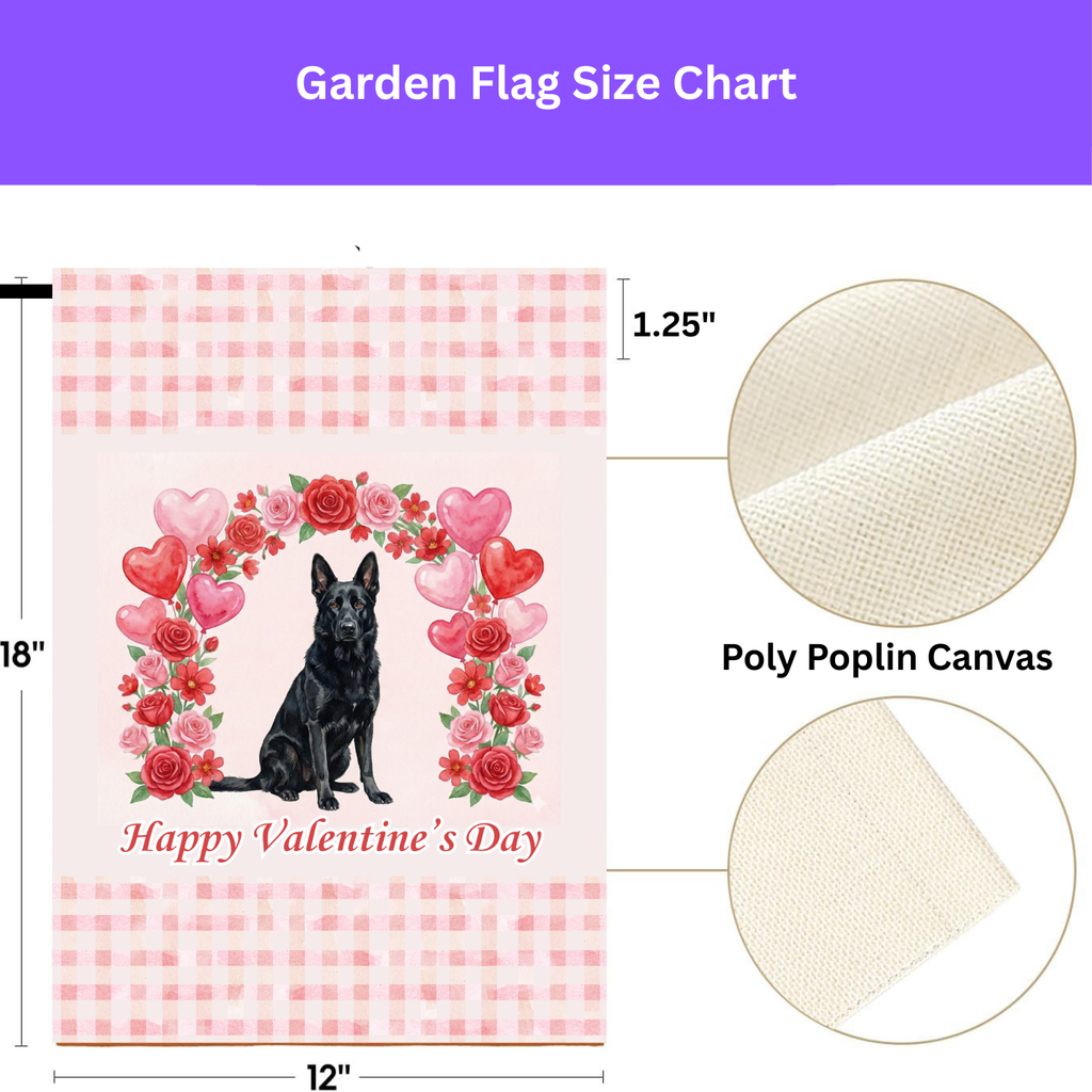 Arch of Roses Black German Shepherd Valentine's Day Garden Flag - porch decor - Dragonfire Gardens