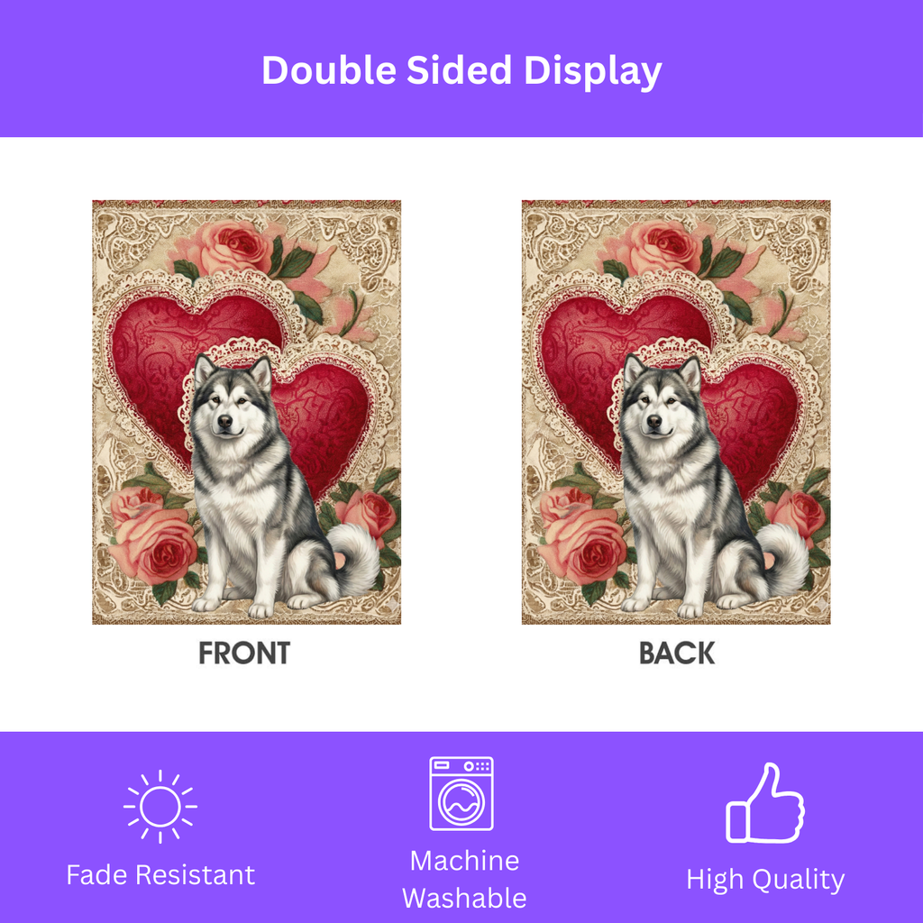 Two Heart Alaskan Malamute Valentines Garden Flag