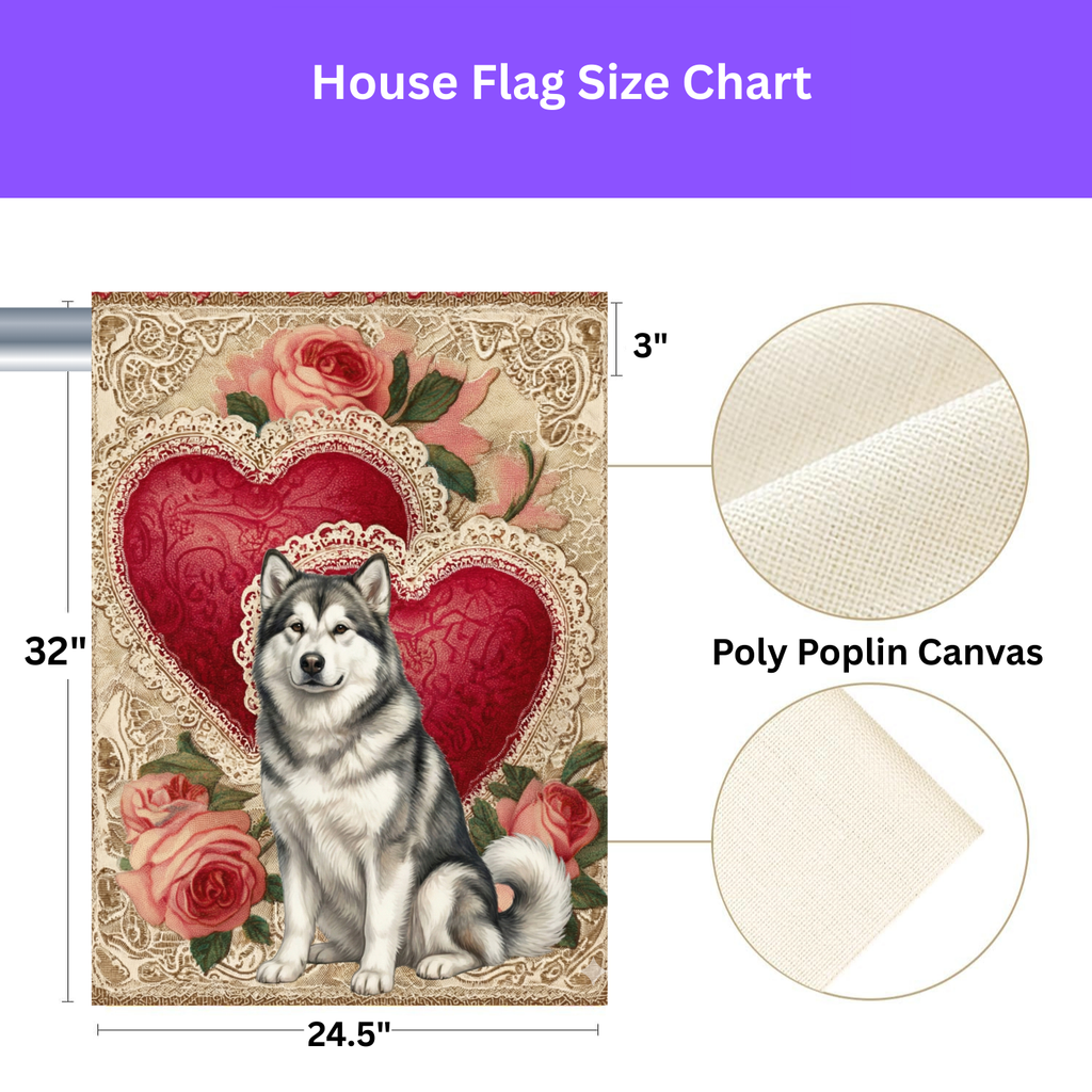 Two Heart Alaskan Malamute Valentines Garden Flag