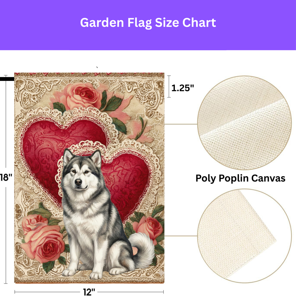 Two Heart Alaskan Malamute Valentines Garden Flag