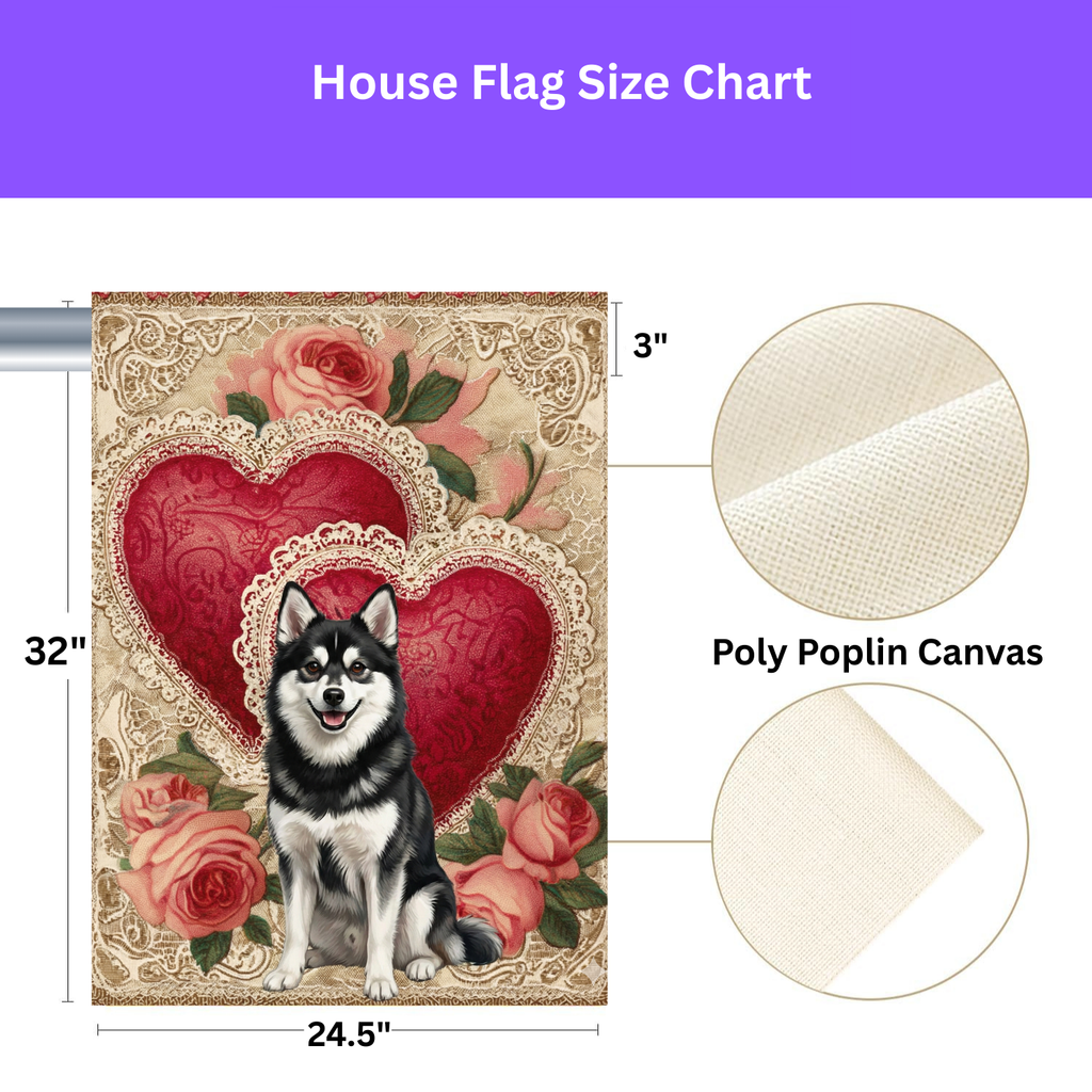 Two Heart Alaskan Klee Kai Valentines Garden Flag - yard display - Dragonfire Gardens