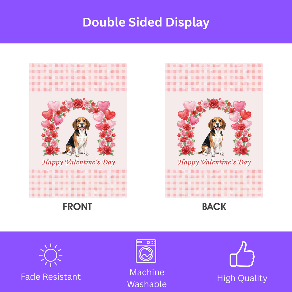 Arch of Roses Beagle Valentine's Day Garden Flag - double-sided design - Dragonfire Gardens