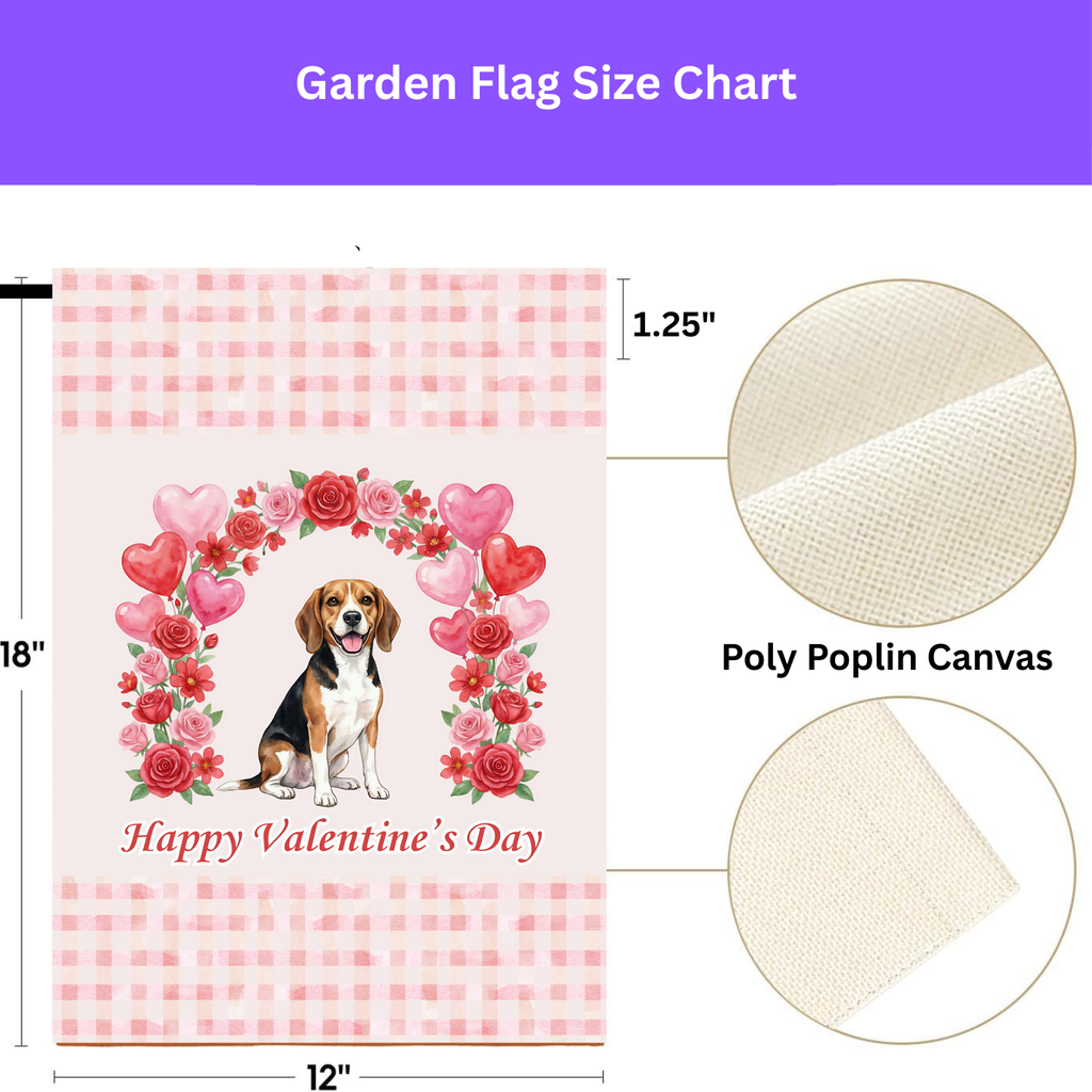 Arch of Roses Beagle Valentine's Day Garden Flag - porch decor - Dragonfire Gardens