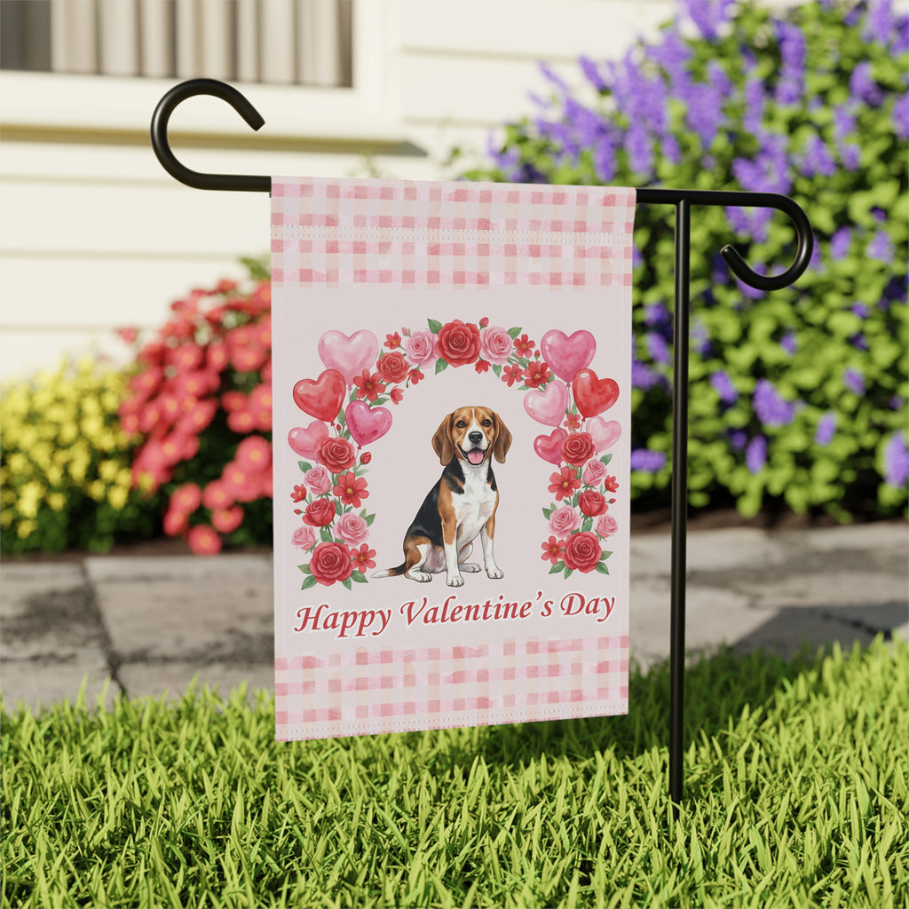 Arch of Roses Beagle Valentine's Day Garden Flag - outdoor display - Dragonfire Gardens