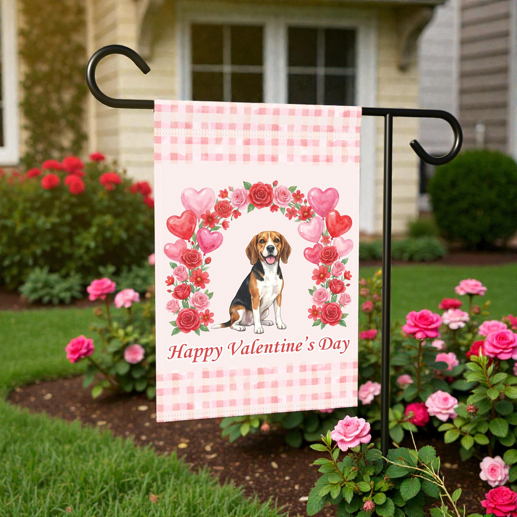 Arch of Roses Beagle Valentine's Day Garden Flag - product detail - Dragonfire Gardens
