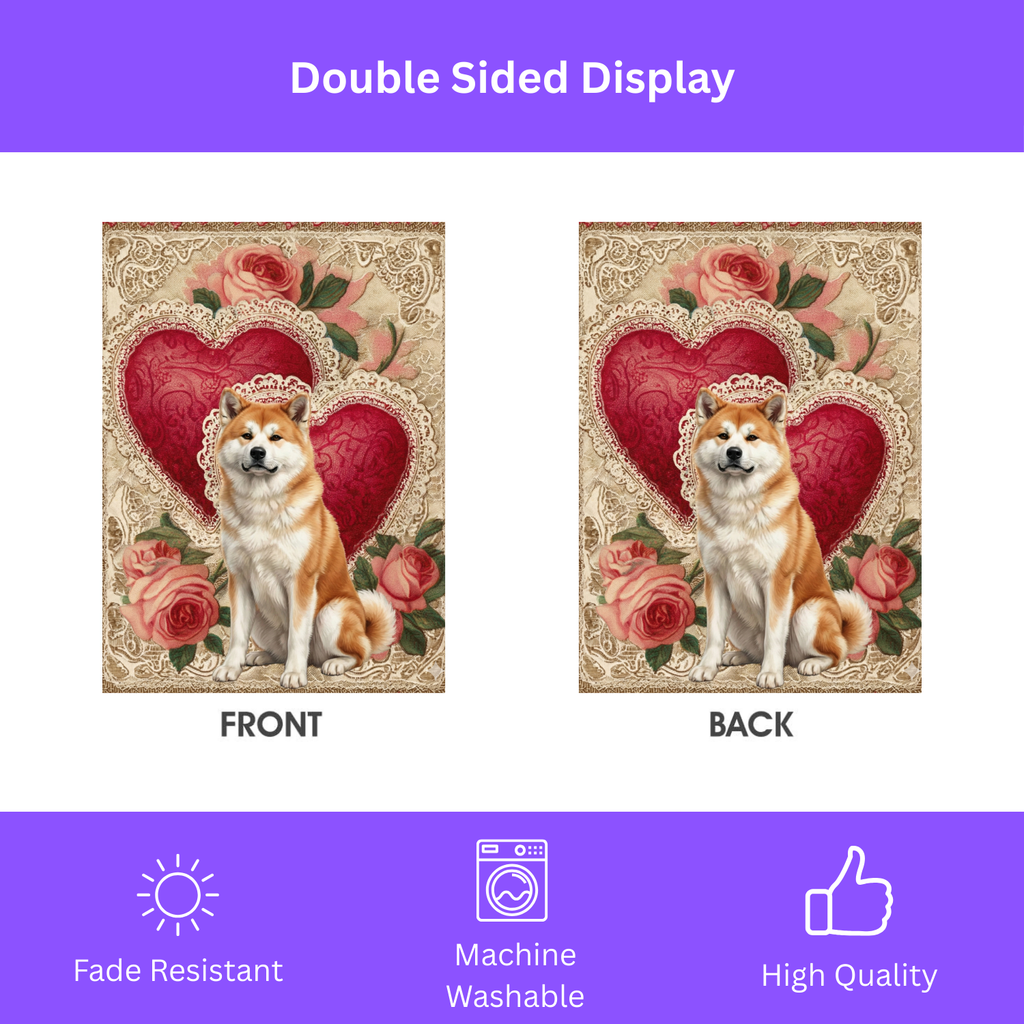 Two Hearts Akita Valentines Garden Flag