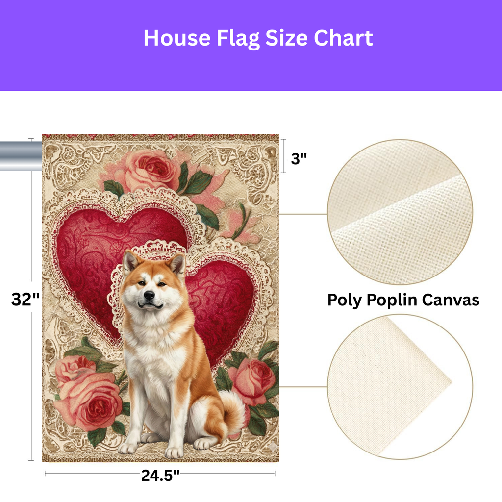 Two Hearts Akita Valentines Garden Flag