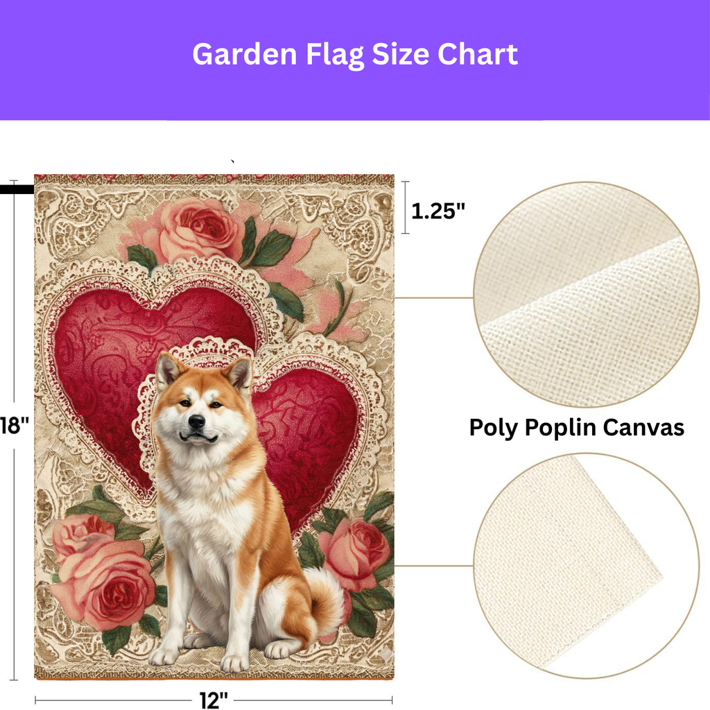 Two Hearts Akita Valentines Garden Flag