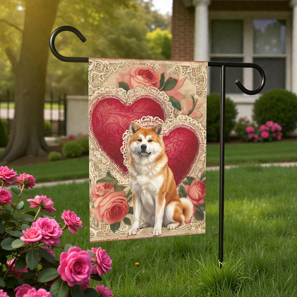 Two Hearts Akita Valentines Garden Flag