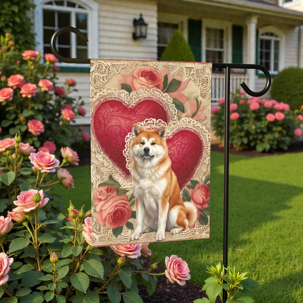 Two Hearts Akita Valentines Garden Flag