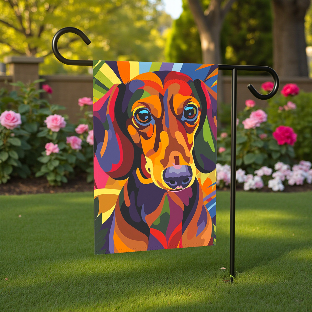 Abstract Colored Dachshund Garden Flag